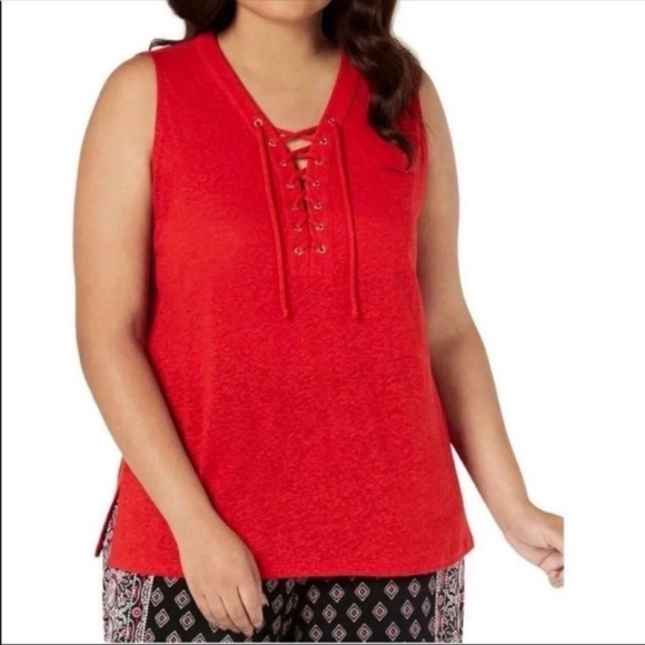 NEW $50 INC International Concepts Red Tank Top Sleeveless V Neckline Size 0X - Picture 1 of 6